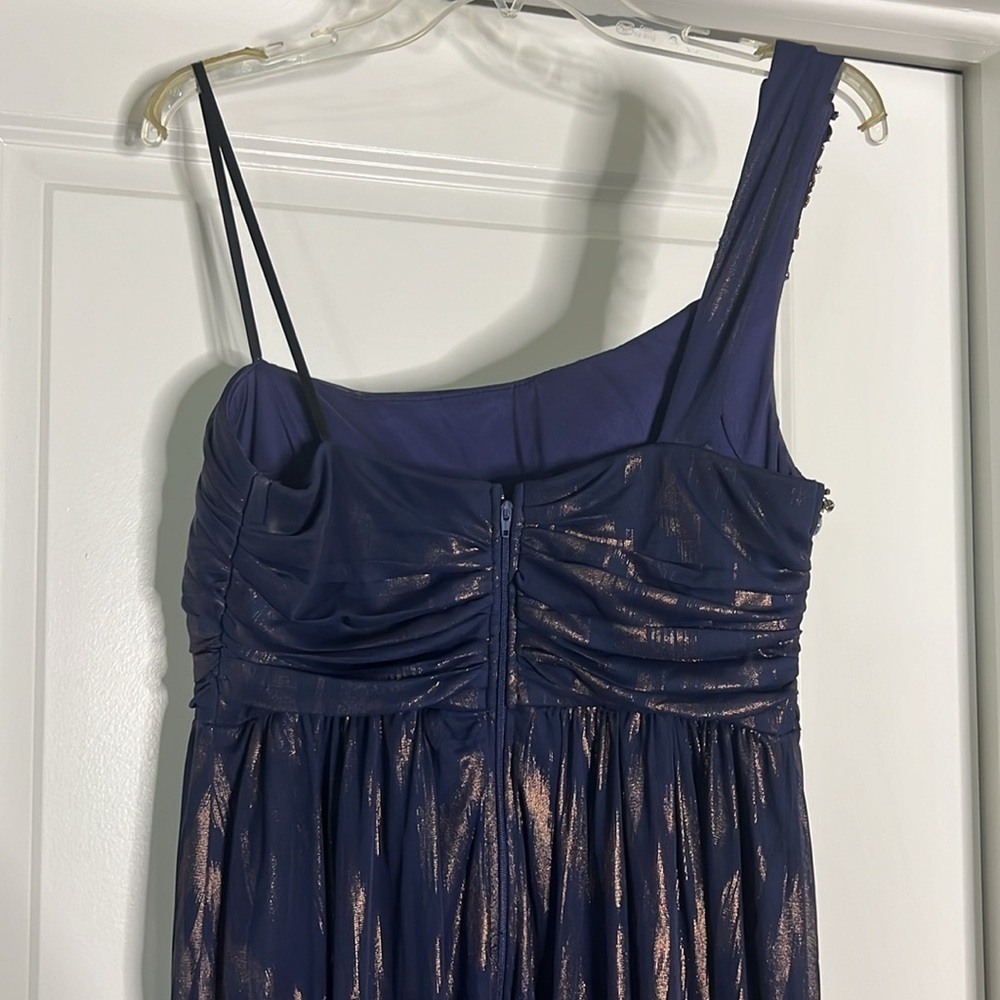 City Triangles Blue and Gold One Shoulder Evening Maxi Gown - Picture 7 of 11